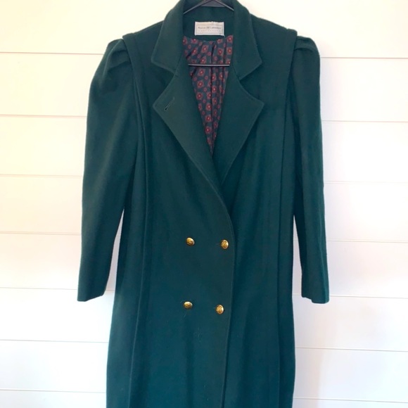 🤍 EVC True Vintage Deep Emerald Puff Sleeve Double Breasted Trench Coat - Picture 7 of 10